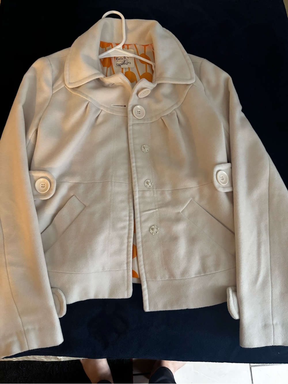 Tulle Cream Girls' Short Pea Coat